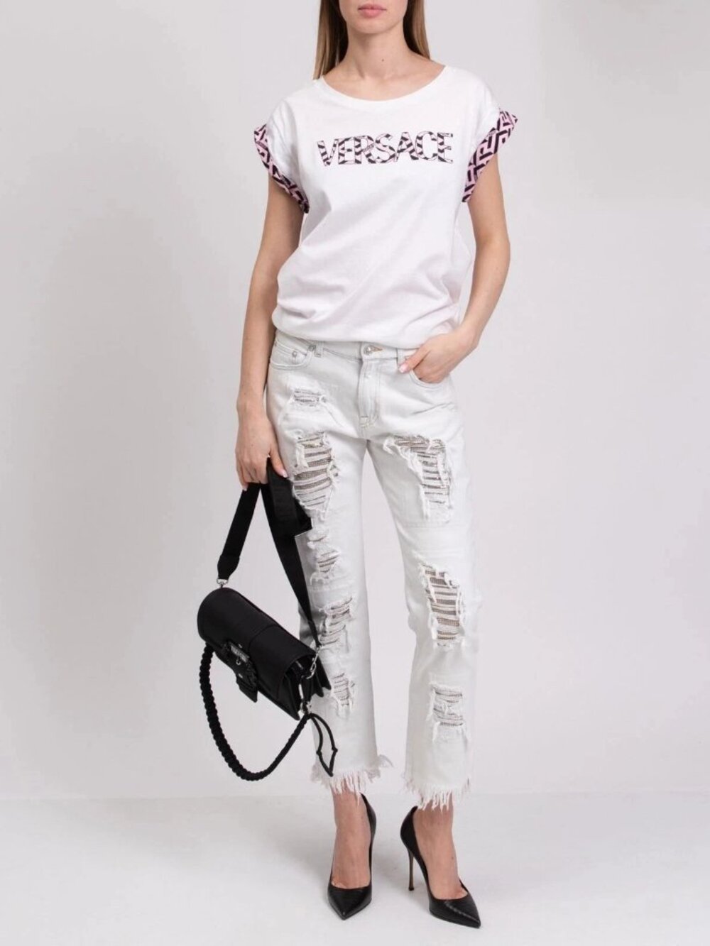 NWT VERSUS VERSACE Jeans Chain Mail Ripped Frayed sz 27 €570